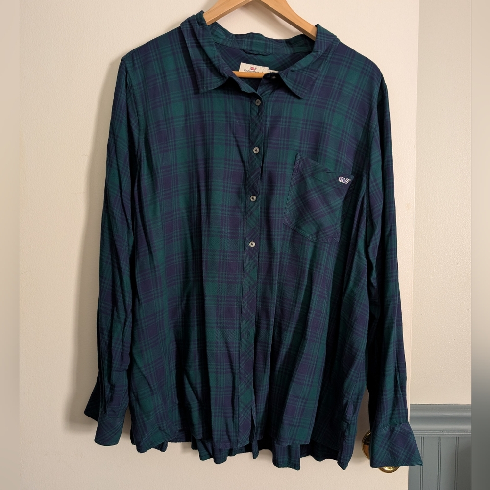 Vineyard Vines Blue and Green Plaid Button Down Shirt